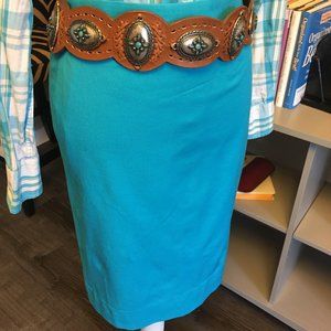 TURQUOISE STRETCH DENIM PENCIL SKIRT